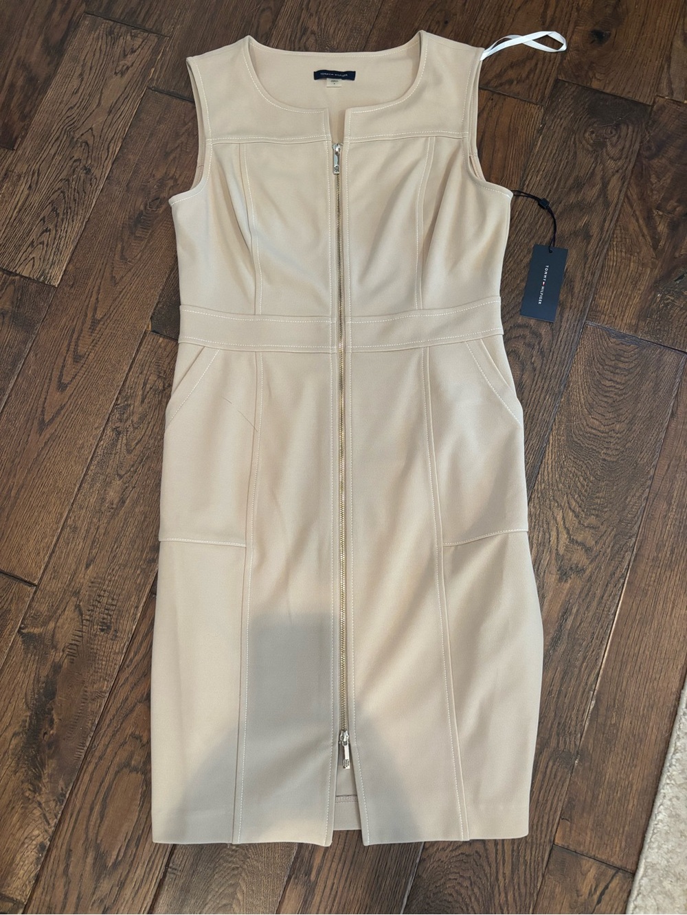 Tommy Hilfiger Cream Sleeveless Zip-Front Midi Dress